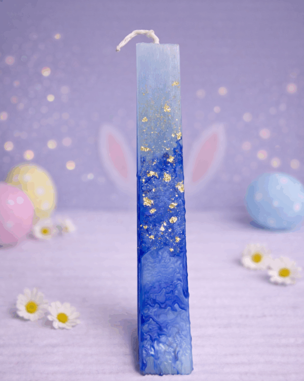 Λαμπάδα Γαλαζια Με Νερά και Χρυσές Λεπτομέρειες