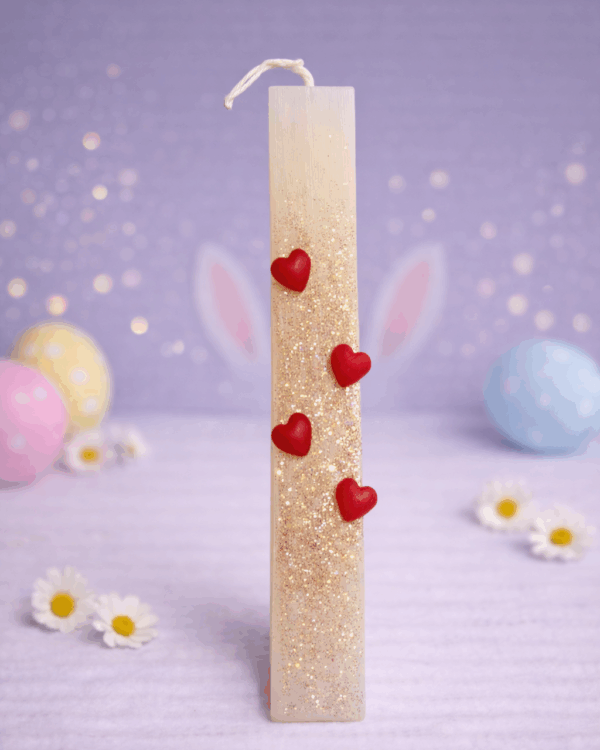 Λαμπάδα με Χρυσόσκονη και Καρδιές