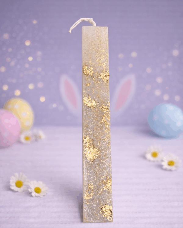 Λαμπάδα Λευκή με Χρυσές Λεπτομέρειες